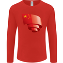 Curled China Flag Chinese Day Football Mens Long Sleeve T-Shirt Red