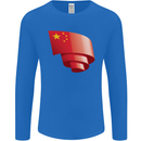 Curled China Flag Chinese Day Football Mens Long Sleeve T-Shirt Royal Blue