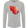 Curled China Flag Chinese Day Football Mens Long Sleeve T-Shirt Sports Grey