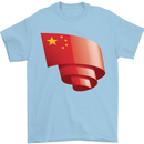Curled China Flag Chinese Day Football Mens T-Shirt 100% Cotton Light Blue