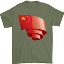 Curled China Flag Chinese Day Football Mens T-Shirt 100% Cotton Military Green