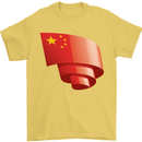 Curled China Flag Chinese Day Football Mens T-Shirt 100% Cotton Yellow