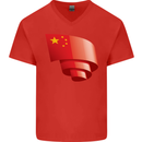 Curled China Flag Chinese Day Football Mens V-Neck Cotton T-Shirt Red