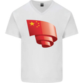 Curled China Flag Chinese Day Football Mens V-Neck Cotton T-Shirt White