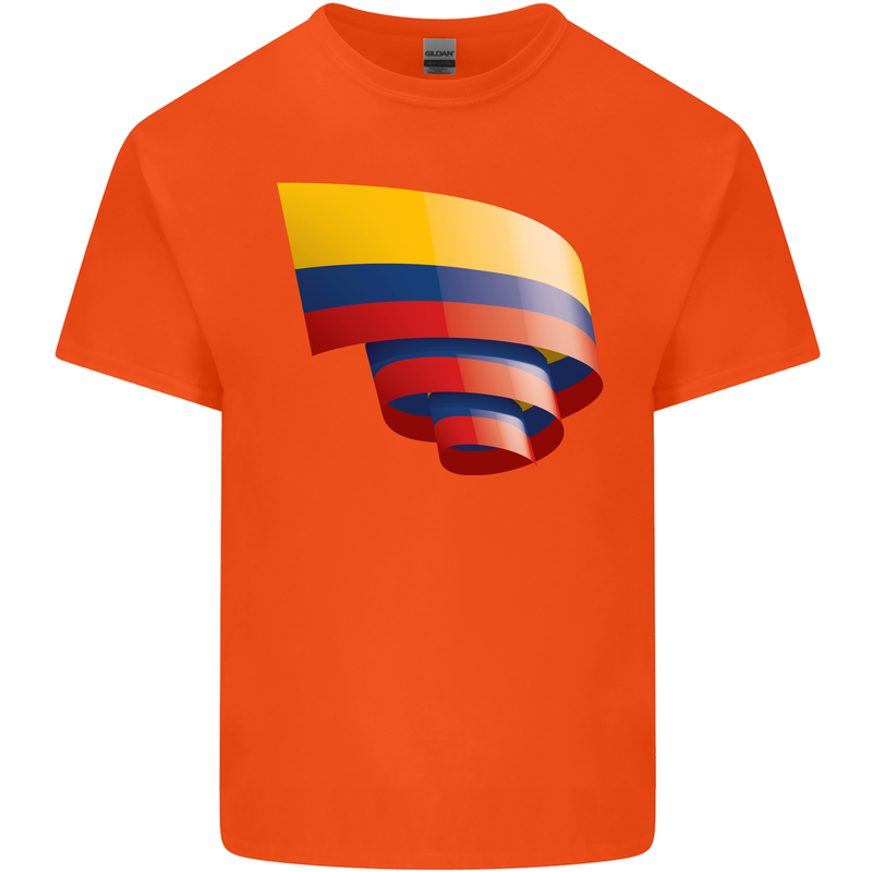Curled Columbia Flag Columbian Day Football Kids T-Shirt Childrens Orange