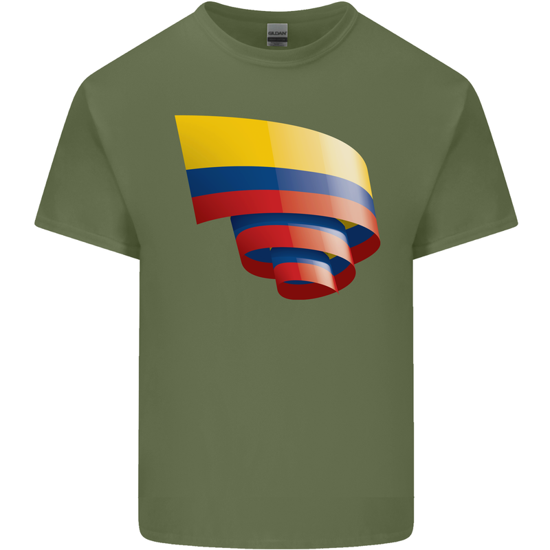 Curled Columbia Flag Columbian Day Football Mens Cotton T-Shirt Tee Top Military Green