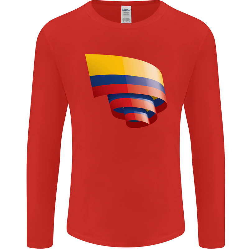 Curled Columbia Flag Columbian Day Football Mens Long Sleeve T-Shirt Red