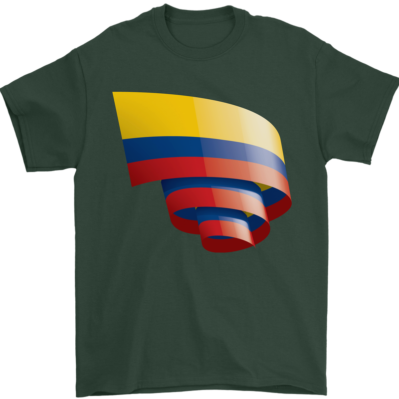 Curled Columbia Flag Columbian Day Football Mens T-Shirt 100% Cotton Forest Green