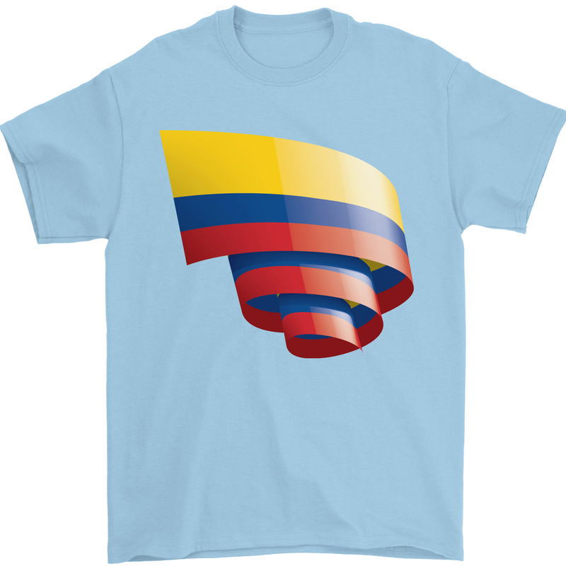 Curled Columbia Flag Columbian Day Football Mens T-Shirt 100% Cotton Light Blue