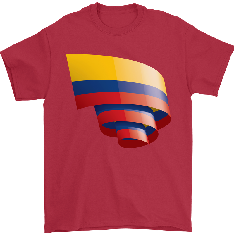 Curled Columbia Flag Columbian Day Football Mens T-Shirt 100% Cotton Red