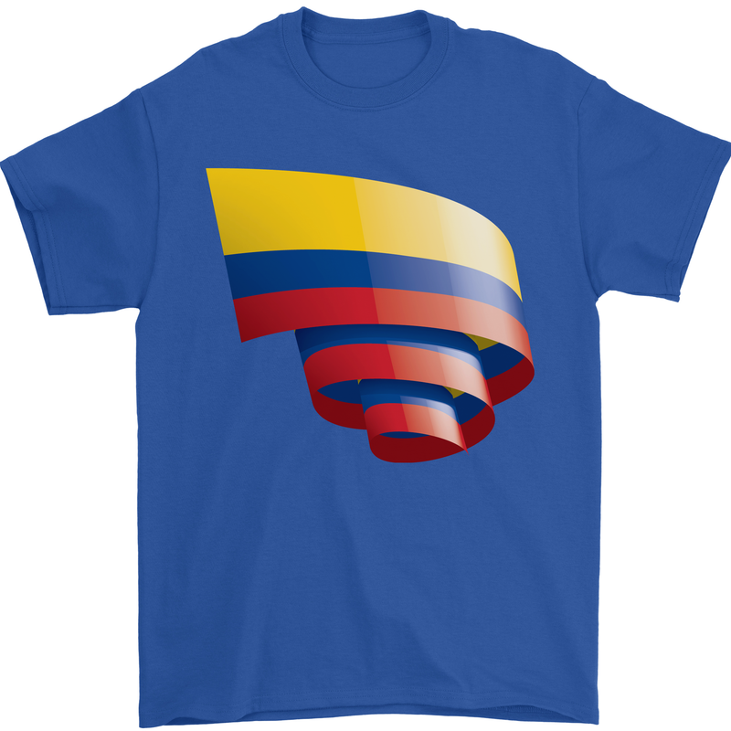 Curled Columbia Flag Columbian Day Football Mens T-Shirt 100% Cotton Royal Blue