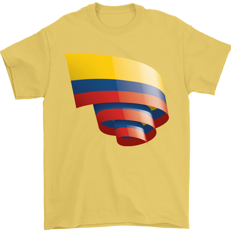 Curled Columbia Flag Columbian Day Football Mens T-Shirt 100% Cotton Yellow