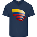 Curled Columbia Flag Columbian Day Football Mens V-Neck Cotton T-Shirt Navy Blue