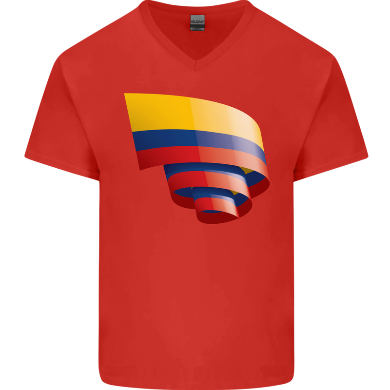 Curled Columbia Flag Columbian Day Football Mens V-Neck Cotton T-Shirt Red