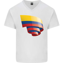 Curled Columbia Flag Columbian Day Football Mens V-Neck Cotton T-Shirt White