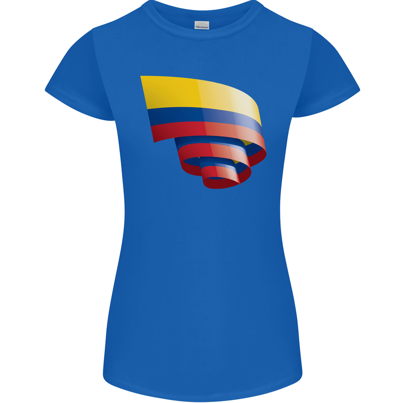 Curled Columbia Flag Columbian Day Football Womens Petite Cut T-Shirt Royal Blue
