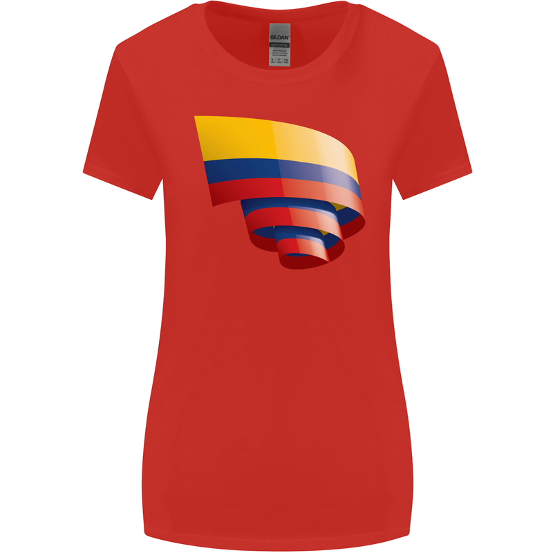 Curled Columbia Flag Columbian Day Football Womens Wider Cut T-Shirt Red