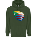 Curled Comoros Flag Comorian Day Football Childrens Kids Hoodie Forest Green