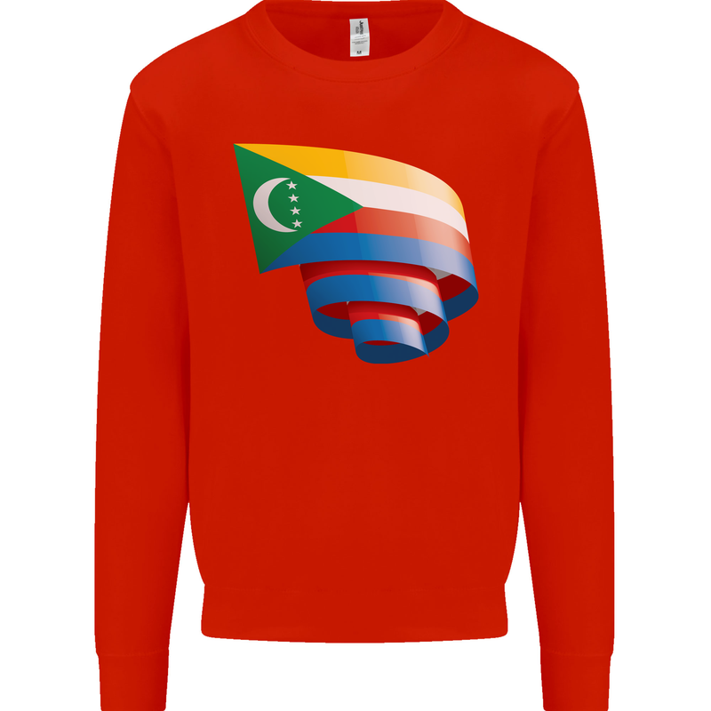 Curled Comoros Flag Comorian Day Football Kids Sweatshirt Jumper Bright Red