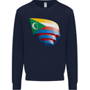 Curled Comoros Flag Comorian Day Football Kids Sweatshirt Jumper Navy Blue