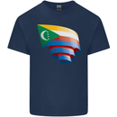 Curled Comoros Flag Comorian Day Football Kids T-Shirt Childrens Navy Blue