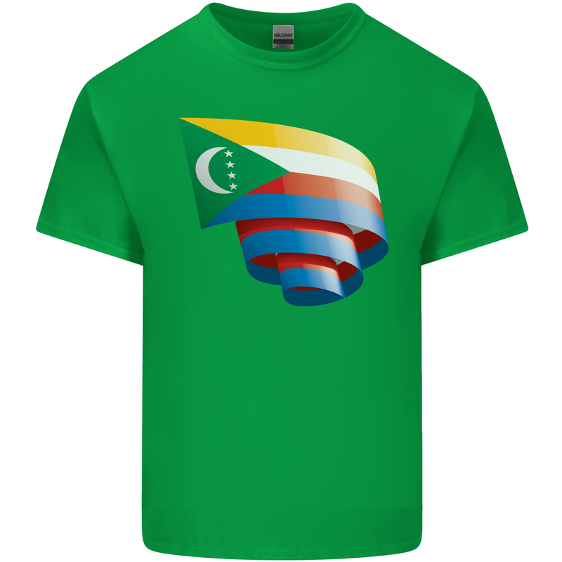 Curled Comoros Flag Comorian Day Football Mens Cotton T-Shirt Tee Top Irish Green