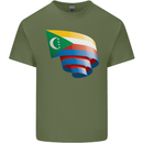 Curled Comoros Flag Comorian Day Football Mens Cotton T-Shirt Tee Top Military Green