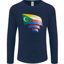 Curled Comoros Flag Comorian Day Football Mens Long Sleeve T-Shirt Navy Blue