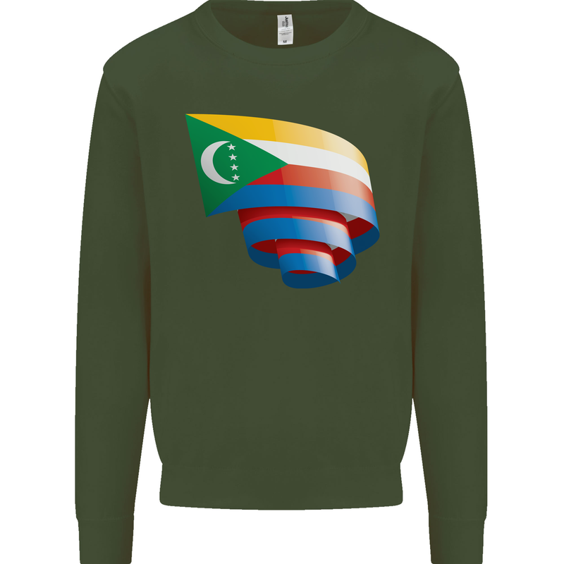 Curled Comoros Flag Comorian Day Football Mens Sweatshirt Jumper Forest Green