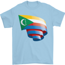 Curled Comoros Flag Comorian Day Football Mens T-Shirt 100% Cotton Light Blue