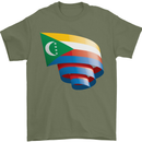 Curled Comoros Flag Comorian Day Football Mens T-Shirt 100% Cotton Military Green