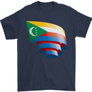Curled Comoros Flag Comorian Day Football Mens T-Shirt 100% Cotton Navy Blue