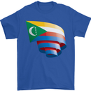 Curled Comoros Flag Comorian Day Football Mens T-Shirt 100% Cotton Royal Blue