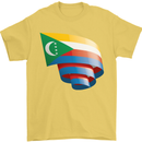 Curled Comoros Flag Comorian Day Football Mens T-Shirt 100% Cotton Yellow