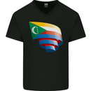 Curled Comoros Flag Comorian Day Football Mens V-Neck Cotton T-Shirt Black