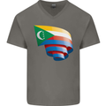 Curled Comoros Flag Comorian Day Football Mens V-Neck Cotton T-Shirt Charcoal