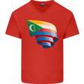 Curled Comoros Flag Comorian Day Football Mens V-Neck Cotton T-Shirt Red