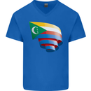 Curled Comoros Flag Comorian Day Football Mens V-Neck Cotton T-Shirt Royal Blue