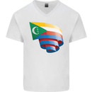 Curled Comoros Flag Comorian Day Football Mens V-Neck Cotton T-Shirt White