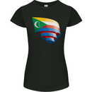 Curled Comoros Flag Comorian Day Football Womens Petite Cut T-Shirt Black