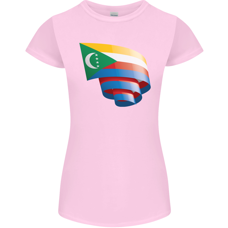 Curled Comoros Flag Comorian Day Football Womens Petite Cut T-Shirt Light Pink