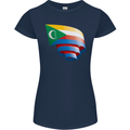 Curled Comoros Flag Comorian Day Football Womens Petite Cut T-Shirt Navy Blue