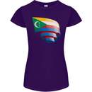 Curled Comoros Flag Comorian Day Football Womens Petite Cut T-Shirt Purple