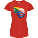 Curled Comoros Flag Comorian Day Football Womens Petite Cut T-Shirt Red