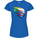 Curled Comoros Flag Comorian Day Football Womens Petite Cut T-Shirt Royal Blue