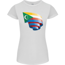 Curled Comoros Flag Comorian Day Football Womens Petite Cut T-Shirt White