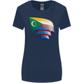 Curled Comoros Flag Comorian Day Football Womens Wider Cut T-Shirt Navy Blue