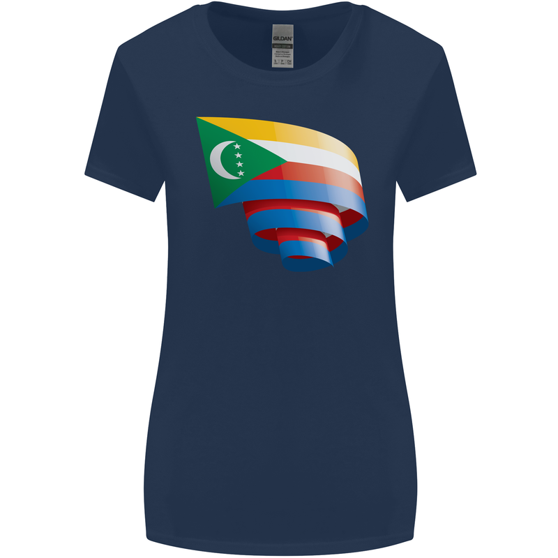 Curled Comoros Flag Comorian Day Football Womens Wider Cut T-Shirt Navy Blue