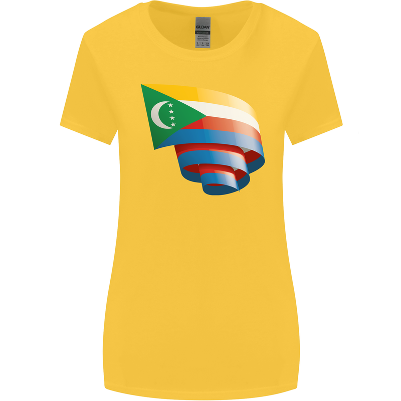 Curled Comoros Flag Comorian Day Football Womens Wider Cut T-Shirt Yellow