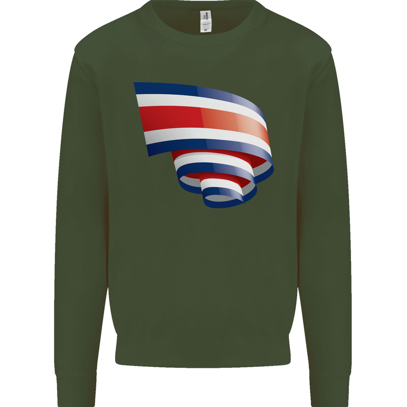 Curled Costa Rica Flag Rican Day Football Kids Sweatshirt Jumper Forest Green